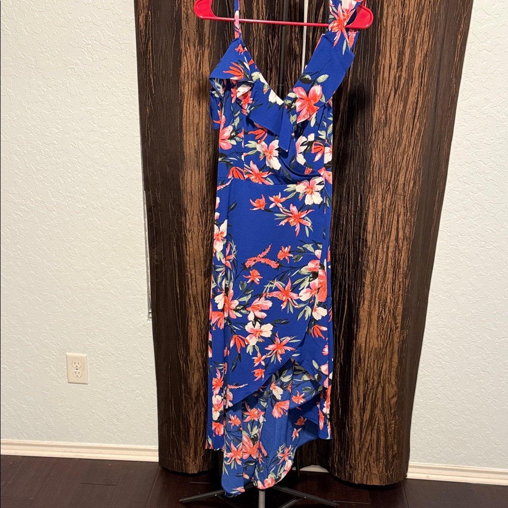 Iz Byer Royal Blue Floral High-Low Sundress
